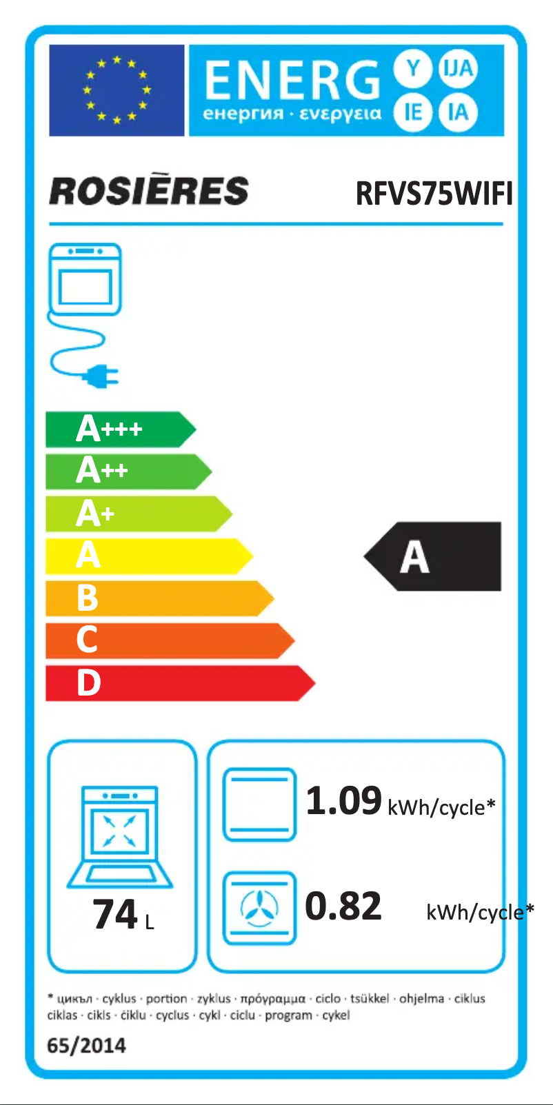 Page 1 de la notice Label énergétique Rosieres RFVS 75 WIFI
