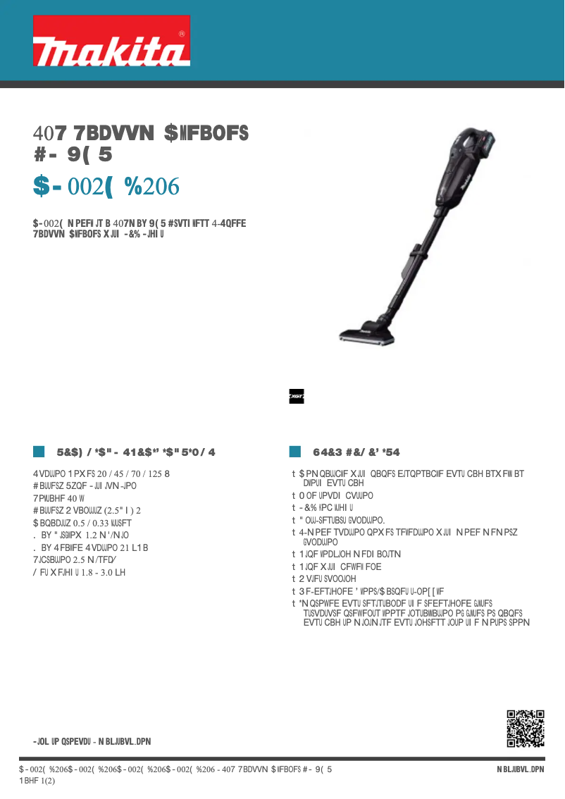 Page 1 de la notice Fiche technique Makita CL002GD206