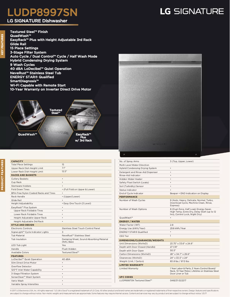 Page 1 de la notice Fiche technique LG LUDP8997