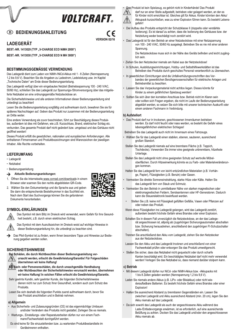 Page n°1 - Manuel utilisateur Voltcraft V-Charge Eco NiMh 2000