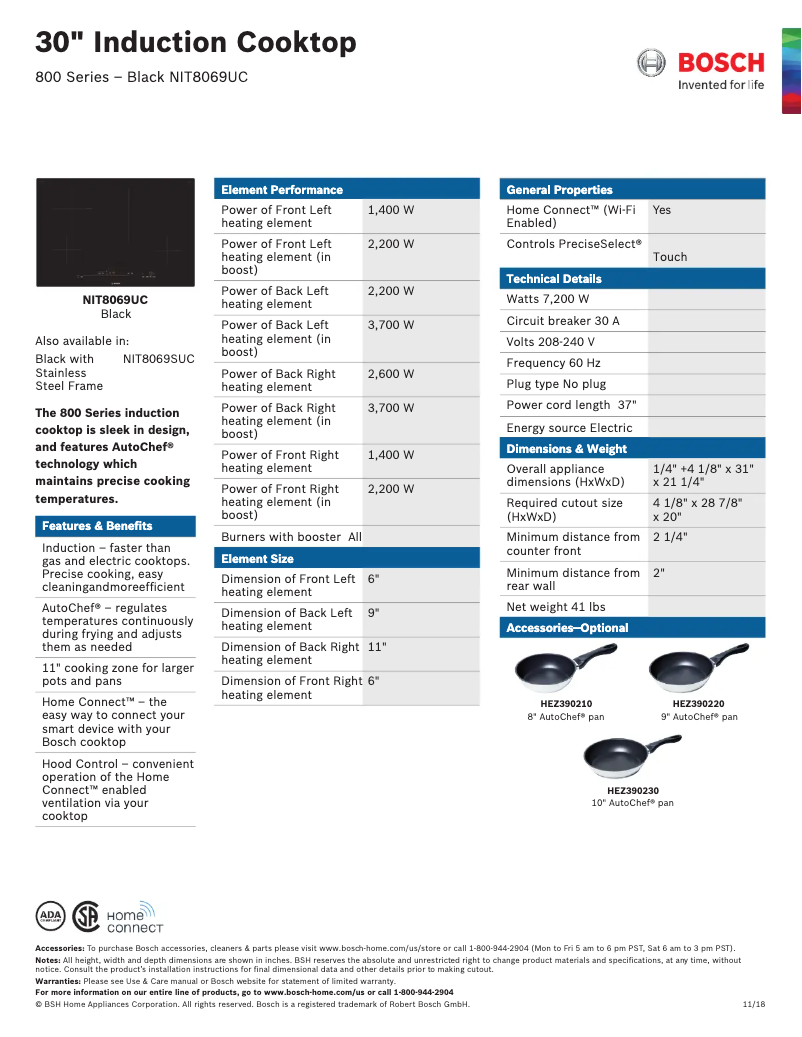 Página 1 del manual Ficha técnica Bosch NIT8069UC