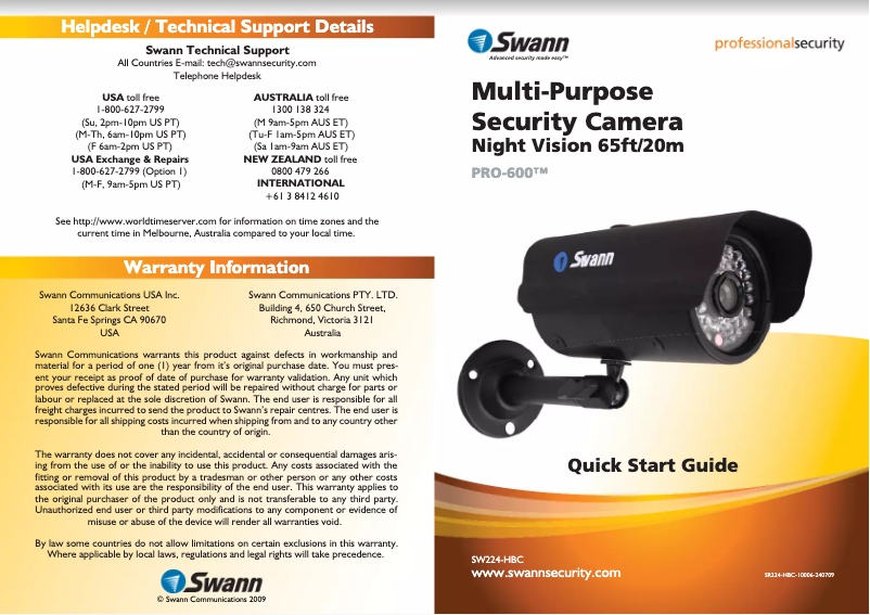 Page n°1 - Manuel utilisateur Swann PRO-600