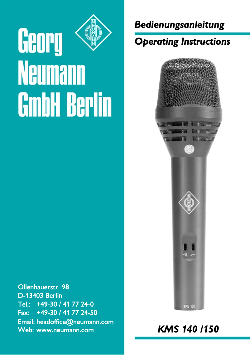 Page n°1 - Manuel utilisateur Neumann KMS 150