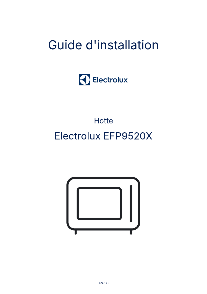 Page n°1 - Guide d'installation Electrolux EFP9520X