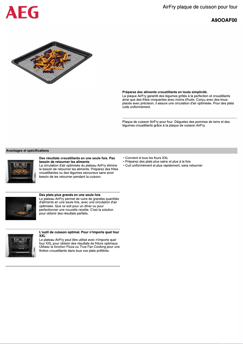 Page 1 de la notice Fiche technique AEG A9OOAF00