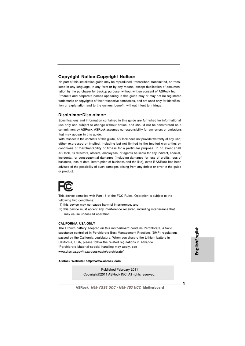 Page n°1 - Manuel utilisateur Asrock N68-VGS3 UCC