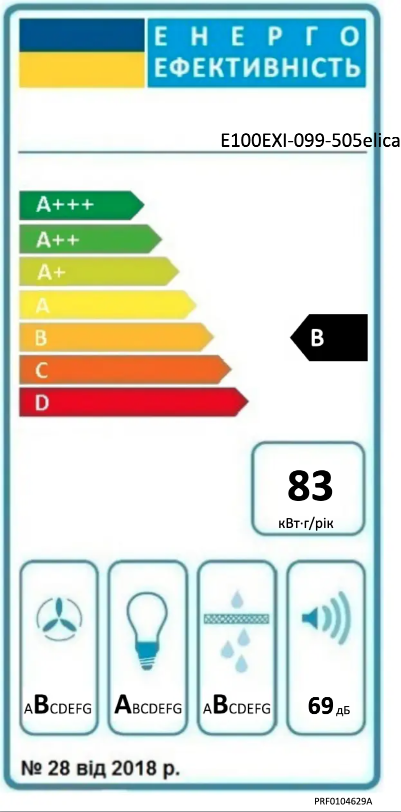 Page 1 de la notice Label énergétique Elica Joy Island PRF0104629A