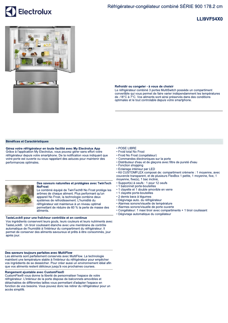 Page 1 de la notice Fiche technique Electrolux LLI9VF54X0
