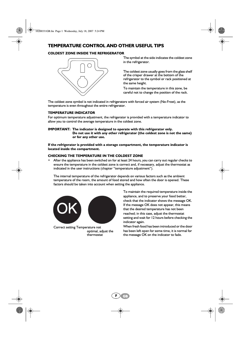 Page 1 de la notice Manuel utilisateur Whirlpool ART 766 NFV