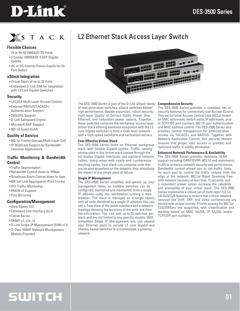 Image de la première page du manuel de l'appareil DES-3526DC