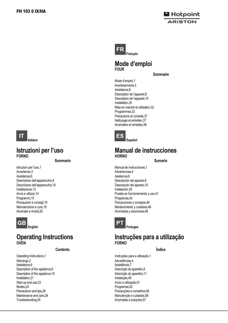 Image de la première page du manuel de l'appareil FH 103 0 IX/HA