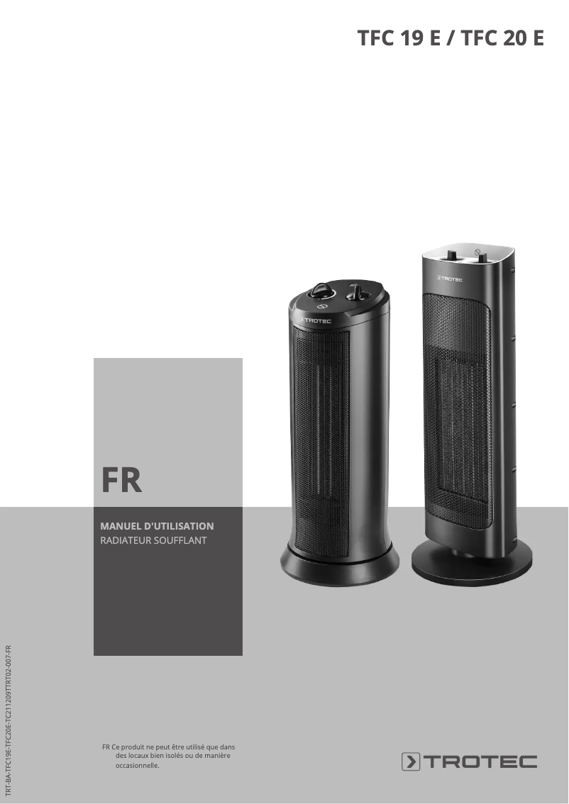 Page 1 de la notice Manuel utilisateur Trotec TFC 20 E