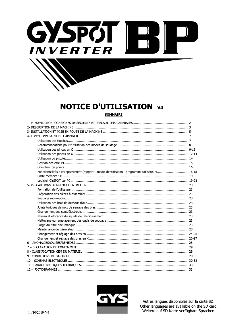 Page 1 de la notice Manuel utilisateur GYS Gyspot Inverter BP. LX