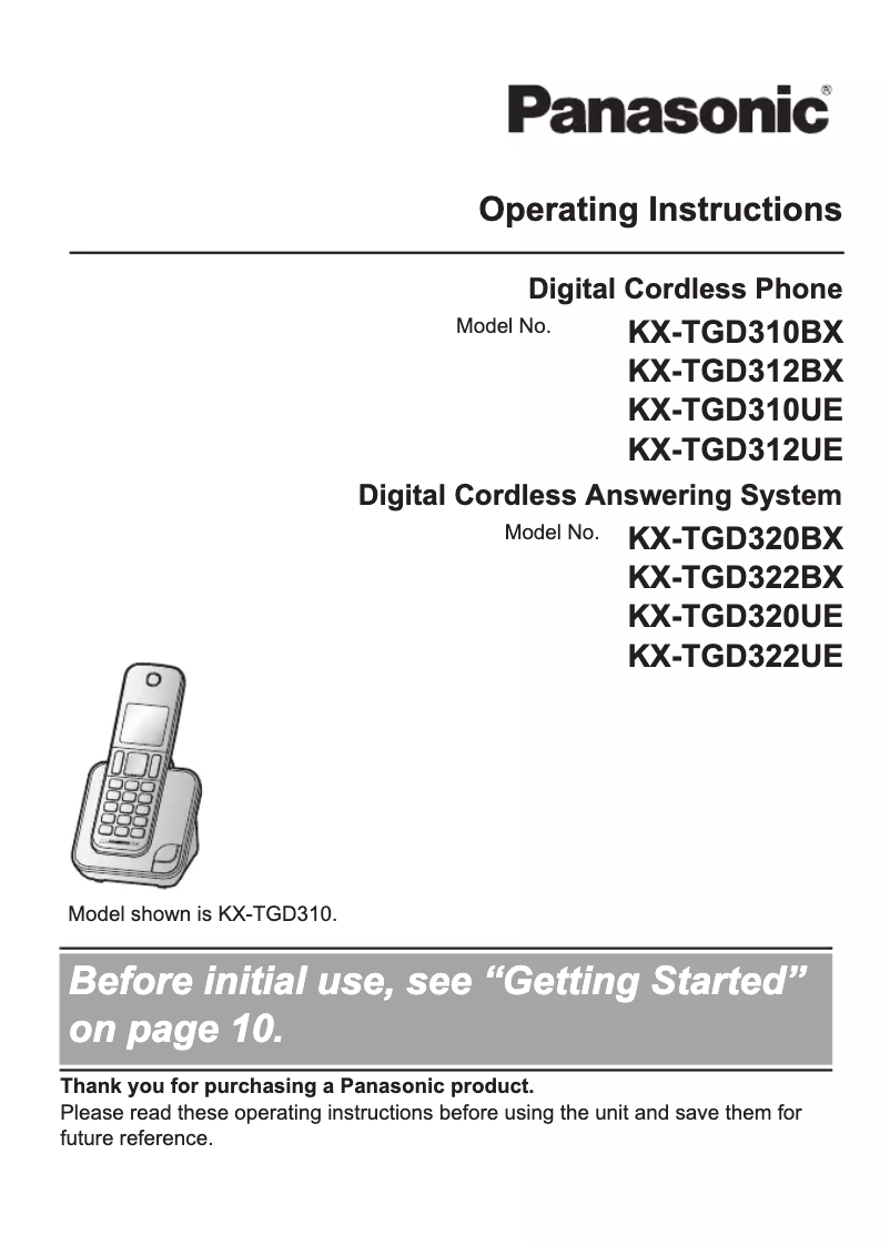 Image de la première page du manuel de l'appareil KX-TGF310