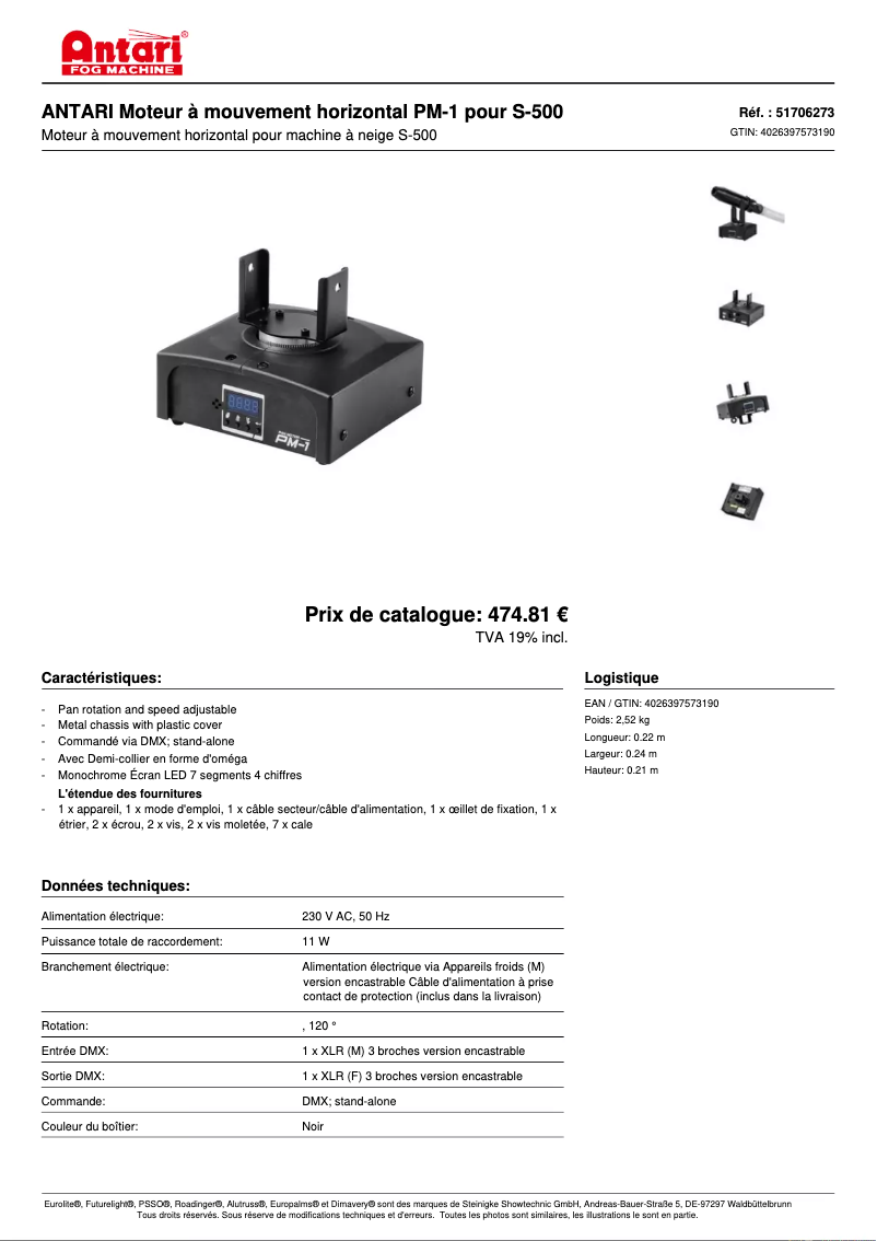 Page n°1 - Fiche technique Antari PM-1
