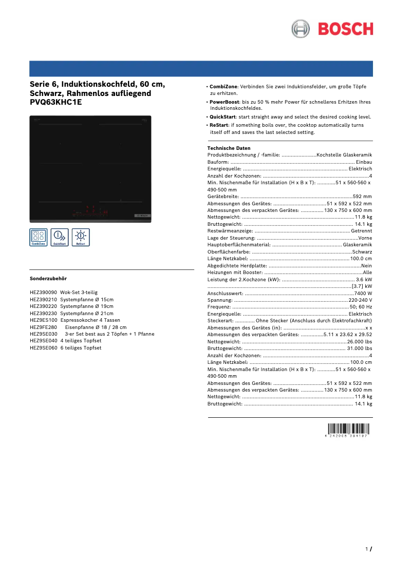 Página 1 del manual Ficha técnica Bosch PVQ63KHC1E