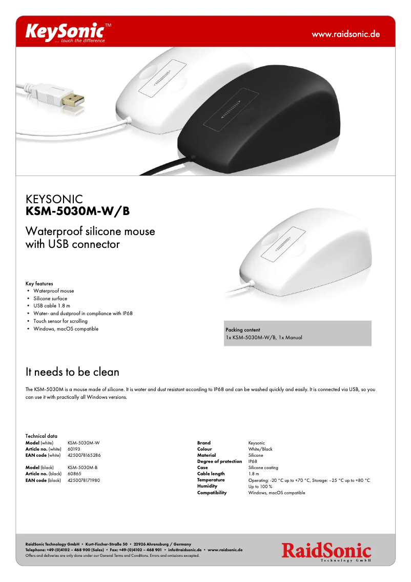 Página 1 del manual Ficha técnica KeySonic KSM-5030M