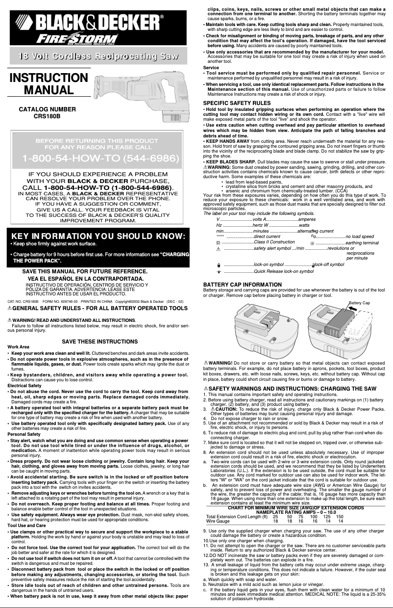 Page 1 de la notice Manuel utilisateur Black & Decker CRS180B