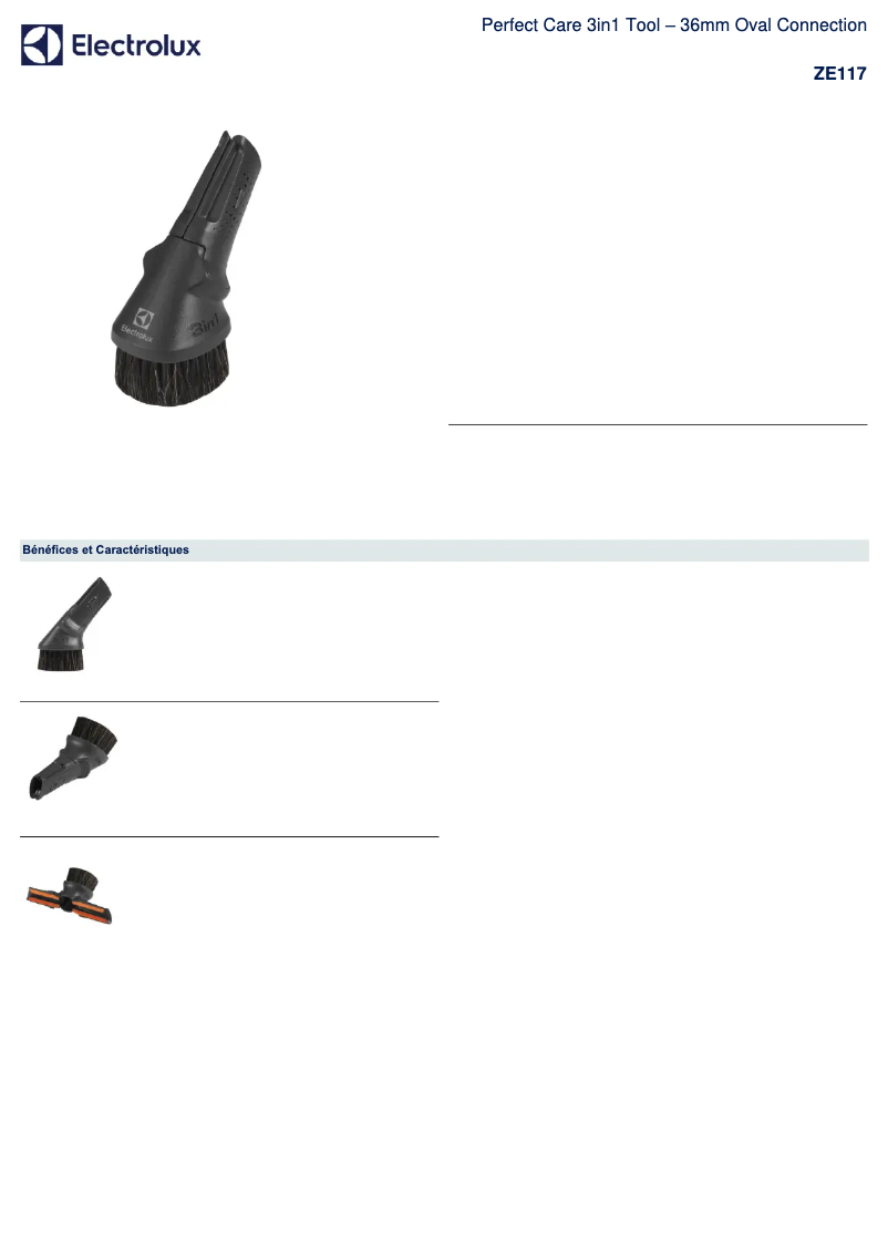 Page n°1 - Fiche technique Electrolux ZE117