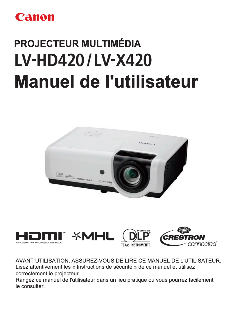 Page 1 de la notice Manuel utilisateur Canon LV-HD420