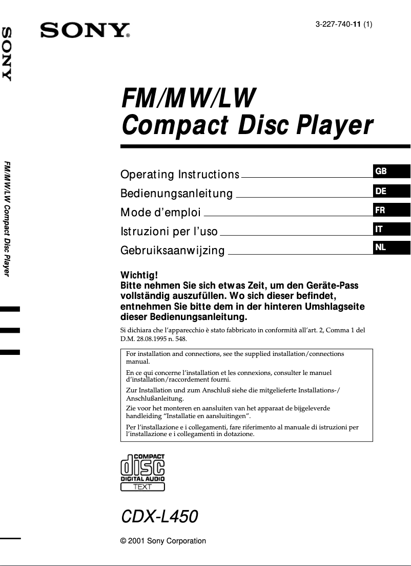 Page 1 de la notice Mode d'emploi Sony CDX-L450