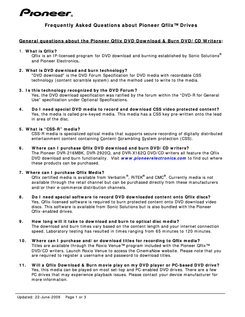 Page 1 de la notice FAQ Pioneer DVR-2920Q