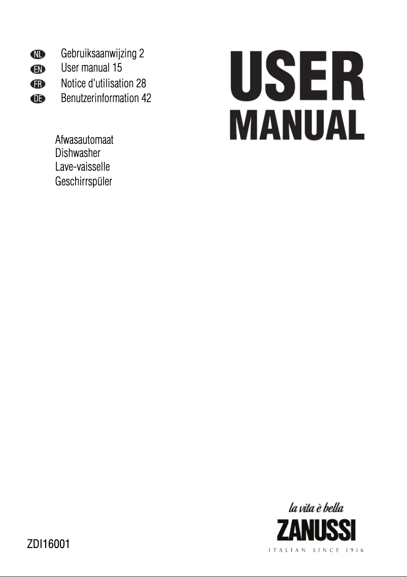 Page n°1 - Manuel utilisateur Zanussi ZDI16001XA