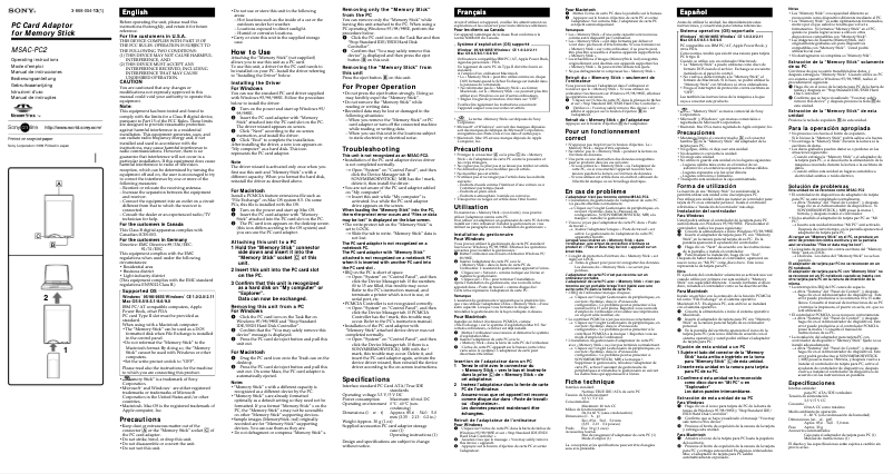 Página 1 del manual Manual de usuario Sony MSAC-PC2