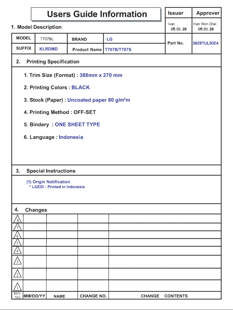 Image de la première page du manuel de l'appareil T707S