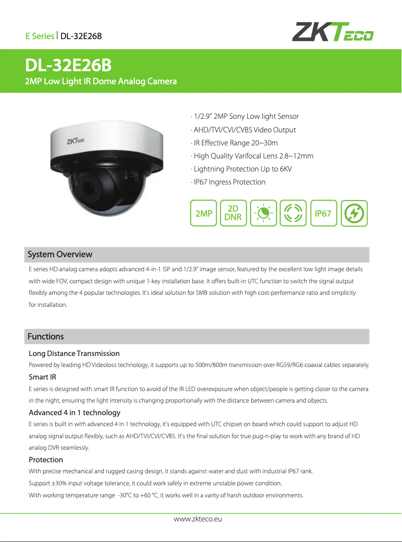 Page 1 de la notice Manuel utilisateur ZKTeco DL-32E26B