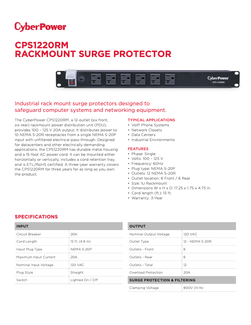 Image de la première page du manuel de l'appareil CPS1220RM