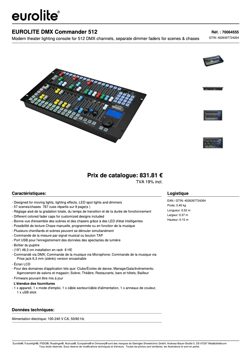 Page n°1 - Fiche technique Eurolite DMX Commander 512