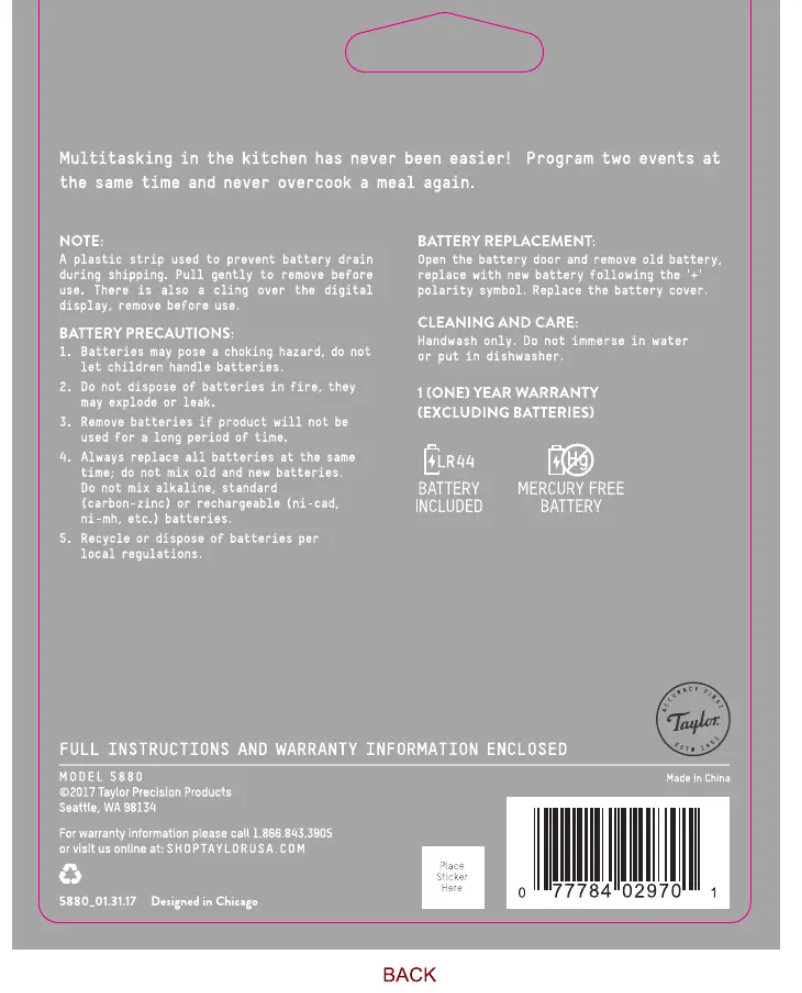 Page 1 de la notice Manuel utilisateur Taylor 5880