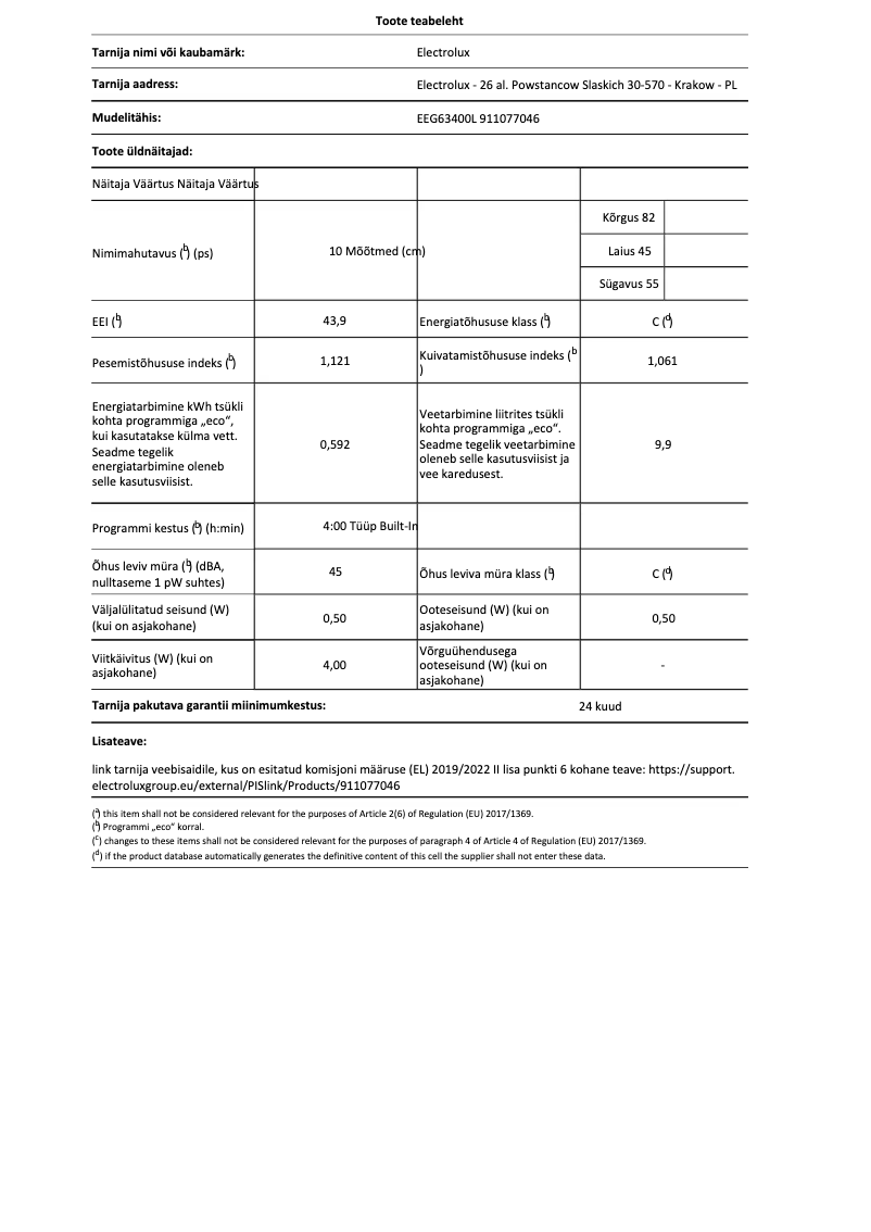 Page 1 de la notice Manuel utilisateur Electrolux EEG63400L