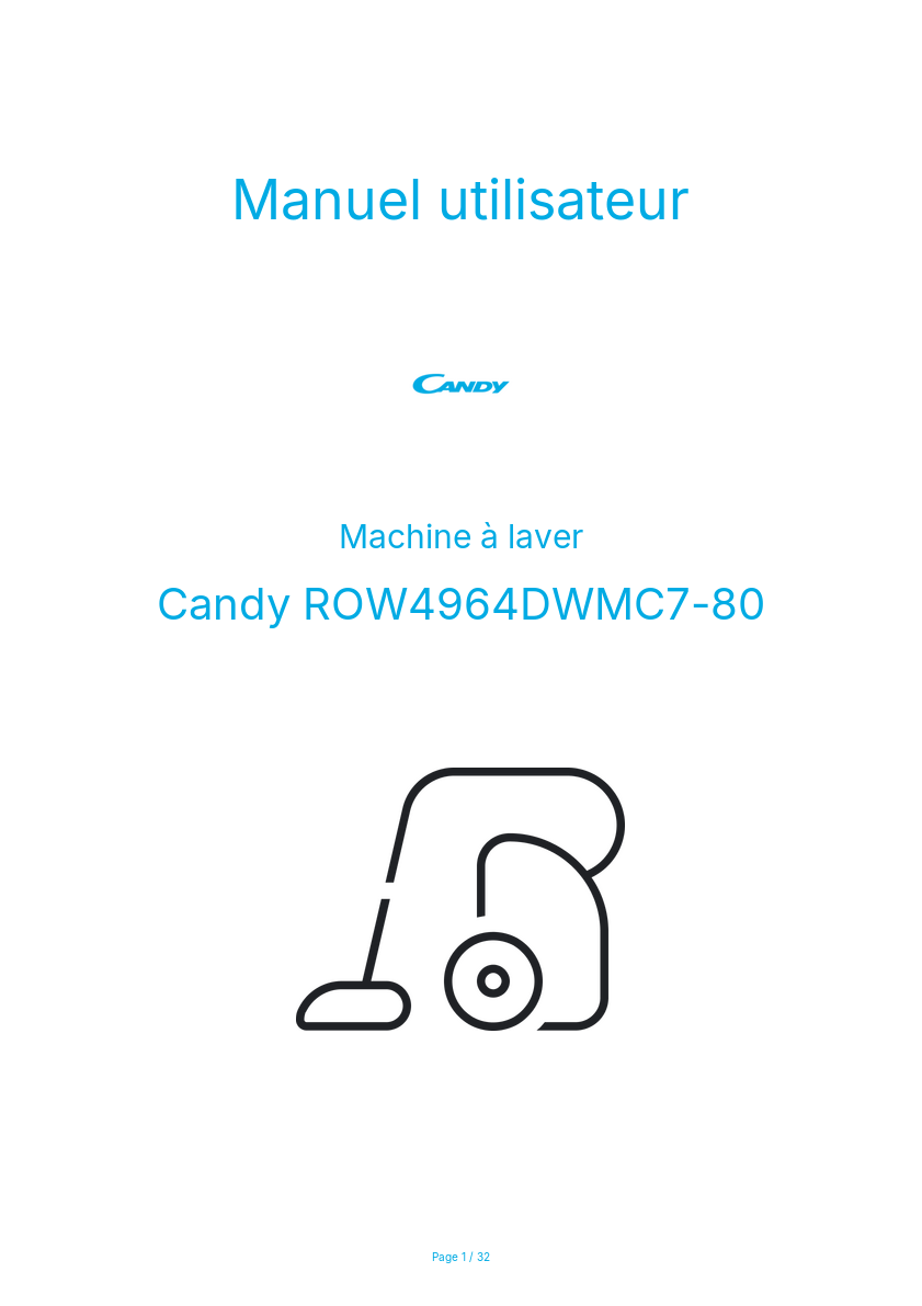 Page n°1 - Manuel utilisateur Candy ROW4964DWMC7-80