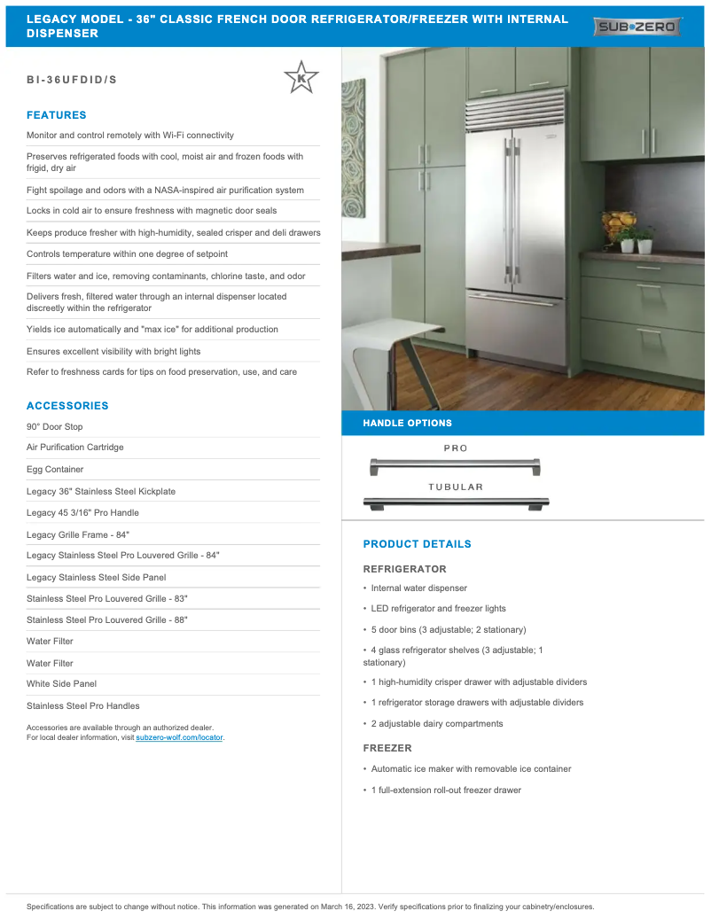 Page 1 de la notice Manuel utilisateur Sub-Zero BI-36UFDIS