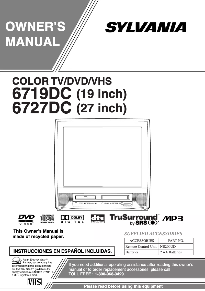 Page 1 de la notice Manuel utilisateur Sylvania 6727DC