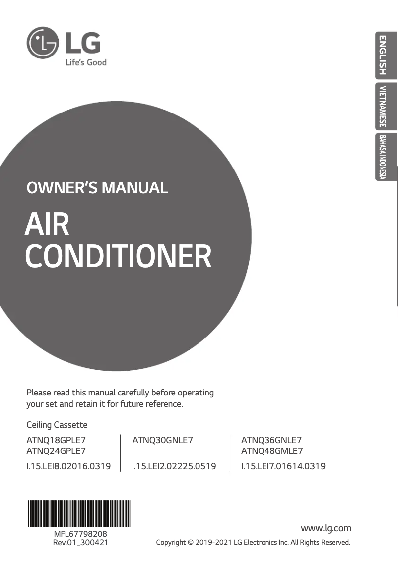 Page 1 de la notice Manuel utilisateur LG ATNQ36GNLE7