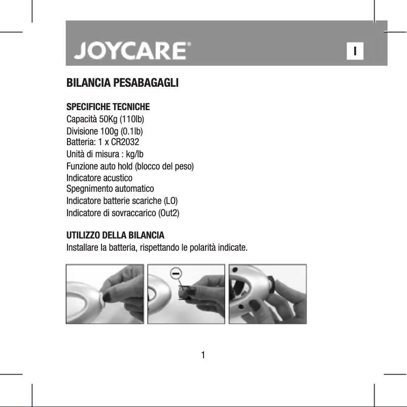 Page n°1 - Manuel utilisateur Joycare JC-416