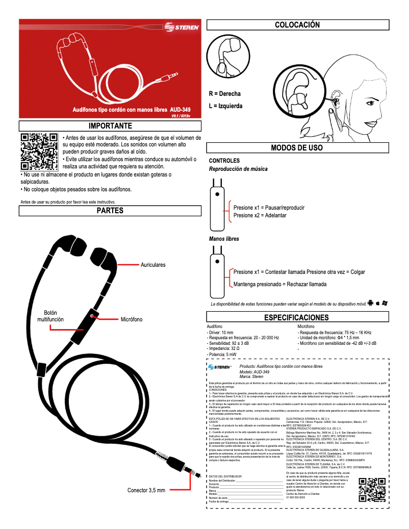 Página 1 del manual Manual de usuario Steren AUD-349