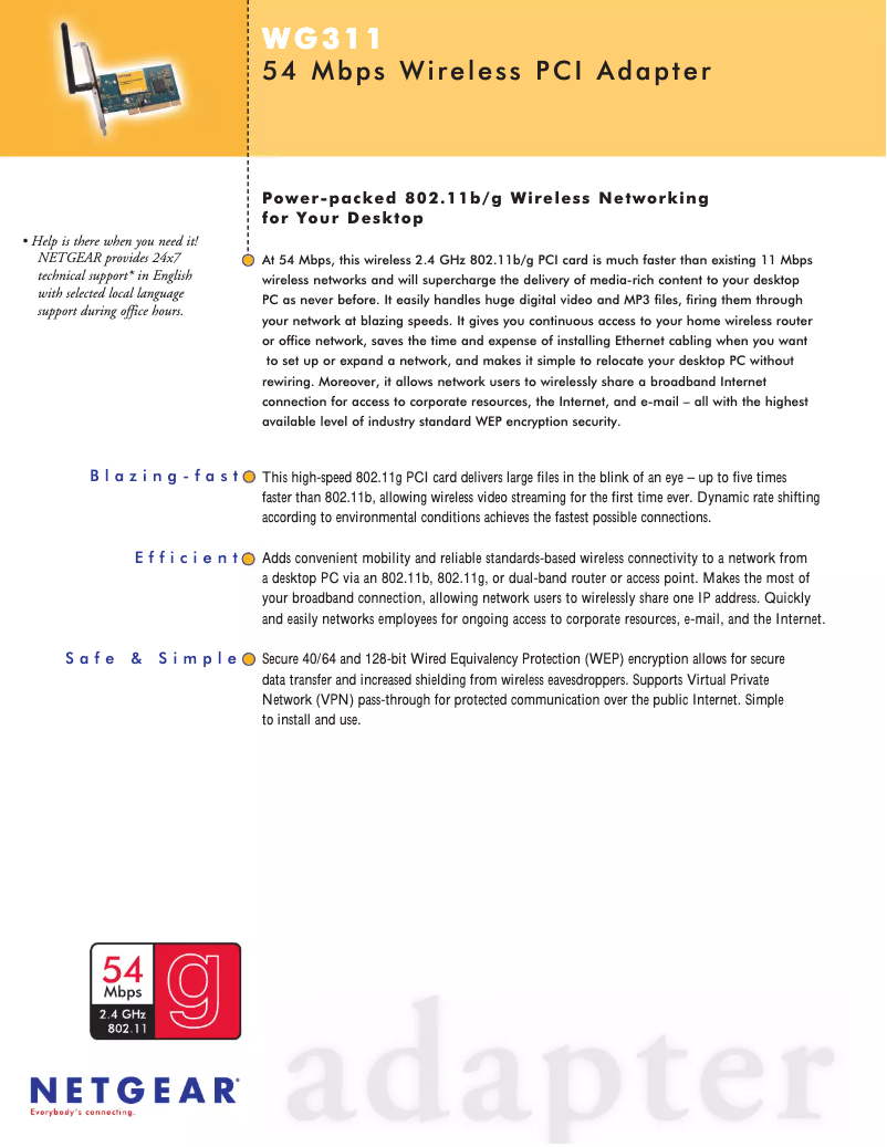 Page 1 de la notice Fiche technique Netgear WG311v2