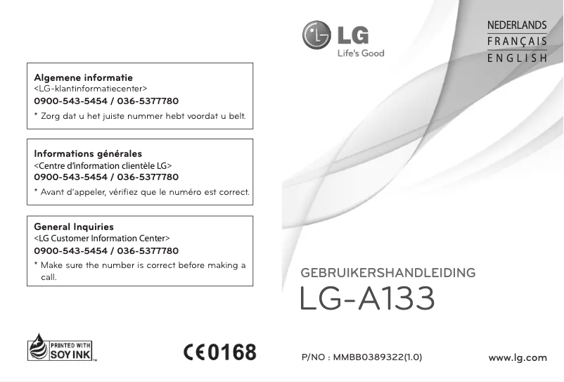 Page n°1 - Manuel utilisateur LG A133 Alicia