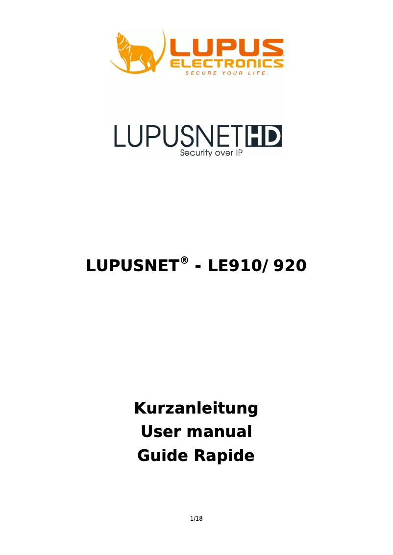 Page 1 de la notice Manuel utilisateur Lupus Electronics LE920