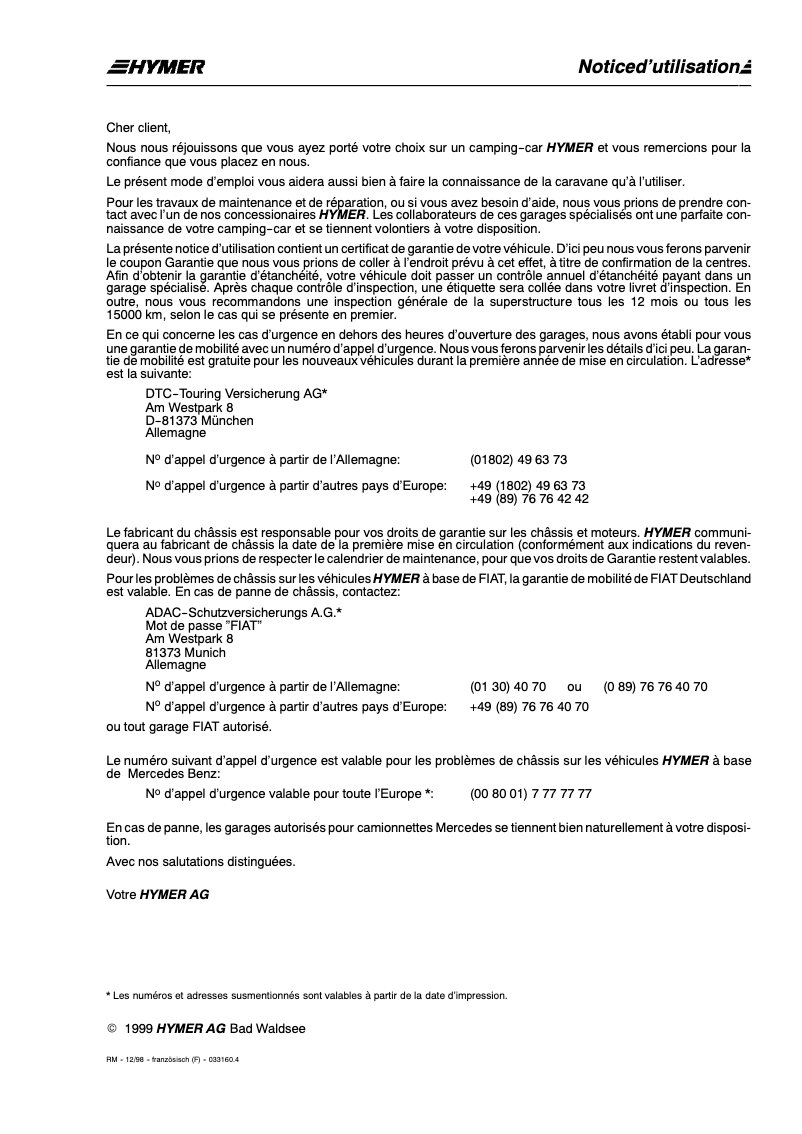 Image de la première page du manuel de l'appareil B544 (1999)