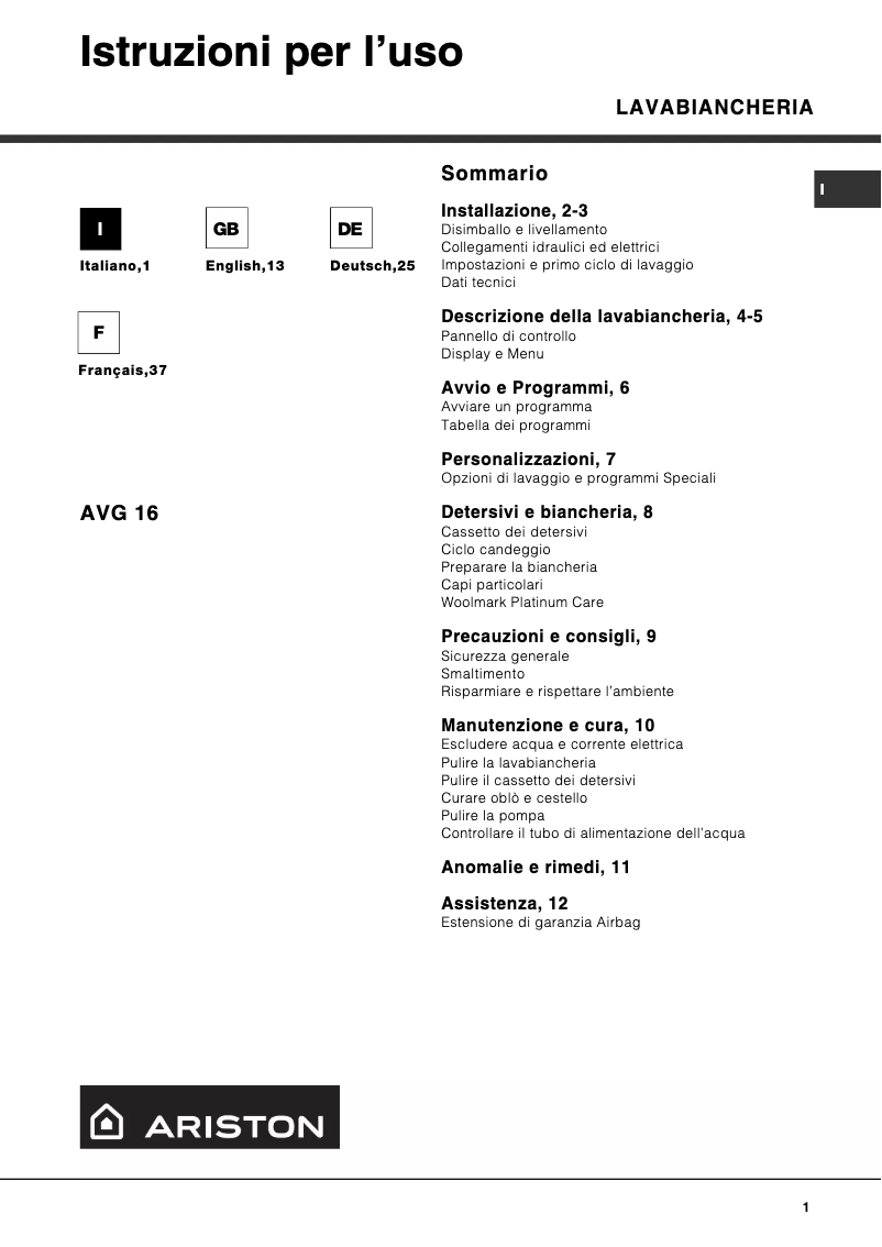 Image de la première page du manuel de l'appareil AVG16