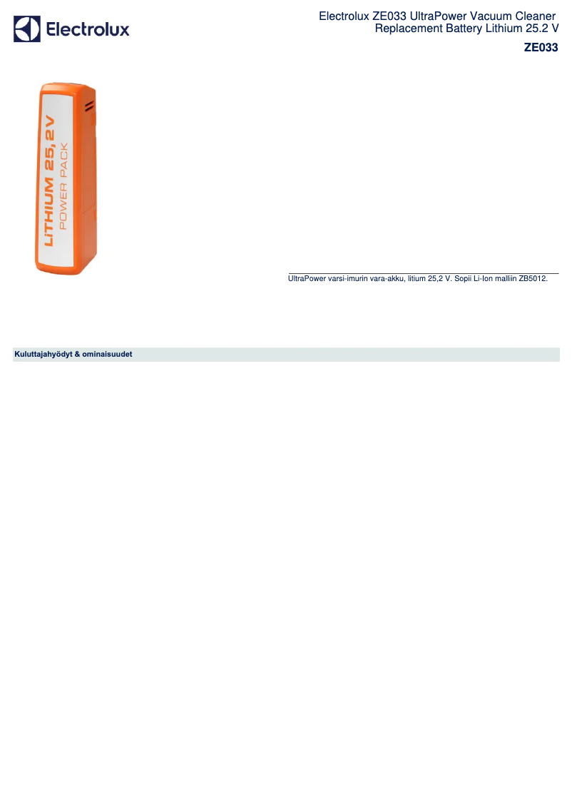 Page 1 de la notice Brochure Electrolux ZE033