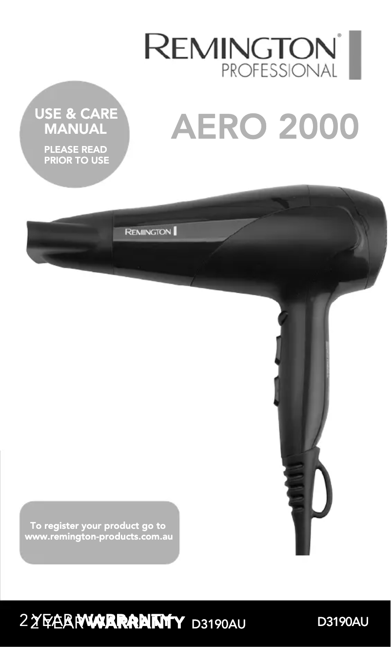 Page n°1 - Manuel utilisateur Remington Aero D3190AU