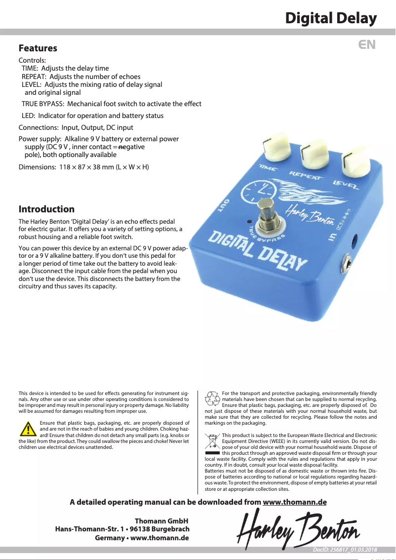 Image de la première page du manuel de l'appareil Digital Delay