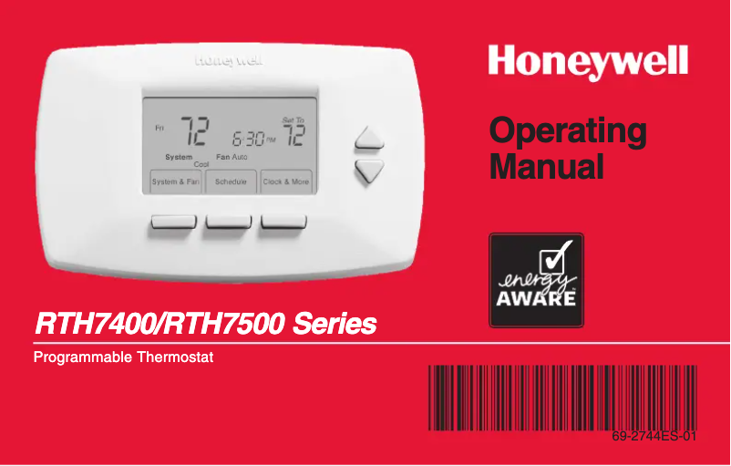 Page 1 de la notice Manuel d'utilisation et d'entretien Honeywell RTH7500D