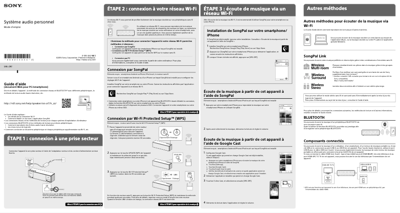 Page 1 de la notice Manuel utilisateur Sony SRS-ZR7